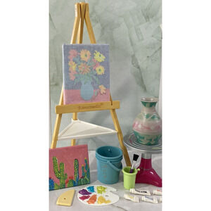American Girl Art & Pottery Set Painting Easel Canvas Paint Pottery Wheel Toy